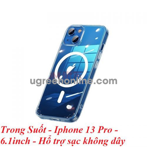Ugreen 90132 Iphone 13 Pro 6.1inch Case Universal Supports Magsafe Magnetic Suction Transparent Ultra-Thin Airbag Anti-Fall Silicone Soft Edge Mobile Phone Protective Cover LP537 10090132