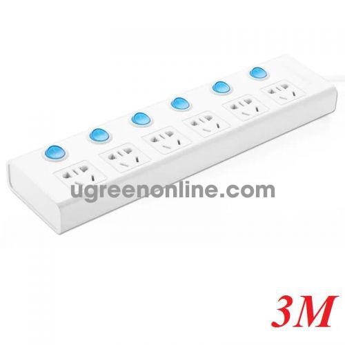 Ugreen 30242 3M White 6-port universal power outlet + Max 2500W switch CD117 10030242