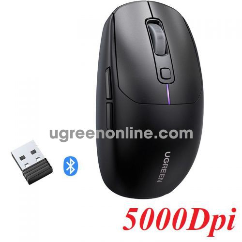 Ugreen 90539 5000Dpi Gaming Wireless 2.4G And Bluetooth 5.0 Black Mouse Wired Rechargeable Battery Run All Surface MU103 10090539