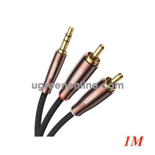 Ugreen 80845 1m 3.5mm Male to 2*RCA Copper Case Braided Aux Cable black with brown head AV170 10080845