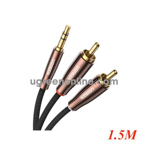 Ugreen 80846 1.5m 3.5mm Male to 2*RCA Copper Case Braided Aux Cable black with brown head AV170 10080846