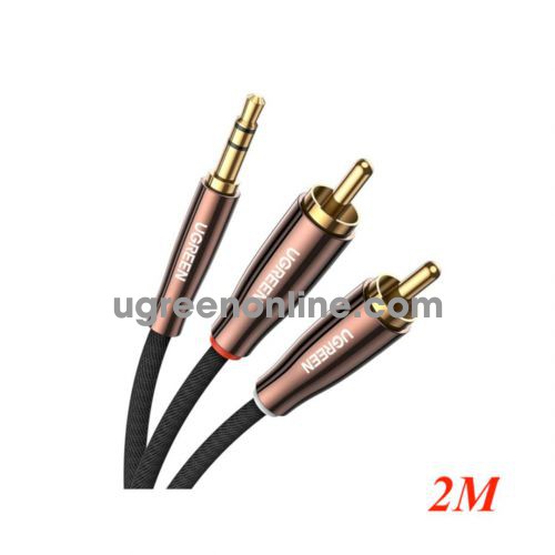 Ugreen 80847 2m 3.5mm Male to 2*RCA Copper Case Braided Aux Cable black with brown head AV170 10080847