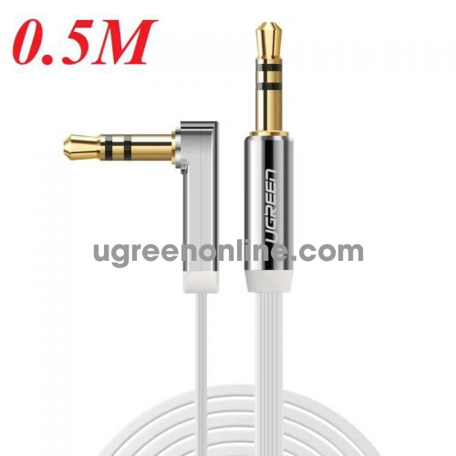 Ugreen 10756 3.5Mm Male To 3.5Mm Male Right Angle Flat Cable Gold Plated TrắNg 0.5M Av119 10010756