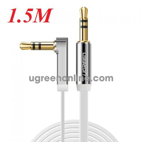 Ugreen 10758 3.5Mm Male To 3.5Mm Male Right Angle Flat Cable Gold Plated TrắNg 1.5M Av119 10010758