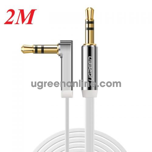 Ugreen 10759 3.5Mm Male To 3.5Mm Male Right Angle Flat Cable Gold Plated TrắNg 2M Av119 10010759