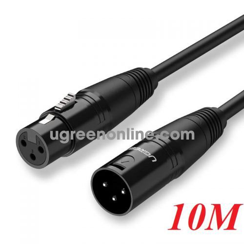 Ugreen 20714 Cannon Male To Female Microphone Extension Audio Cable Đen 10M Av130 10020714