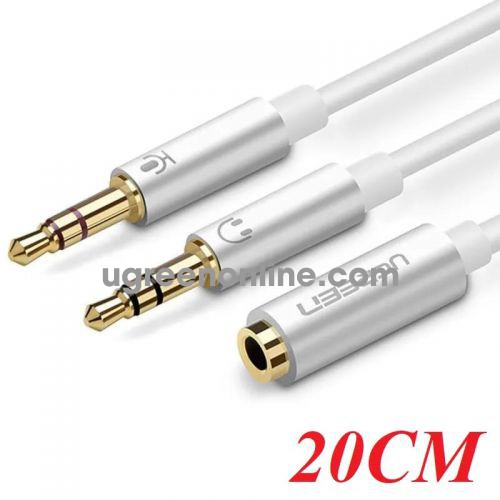 Ugreen 10790 20CM màu Bạc Dây chuyển âm thanh 3.5mm âm sang Jack Mic + Loa dương AV140 10010790