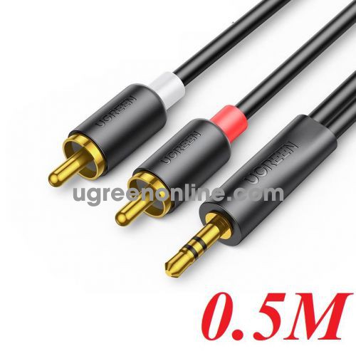 Ugreen 90244 0.5m 3.5mm 24k gold plate Male to 2RCA Male Cable 50cm Black av195 10090244