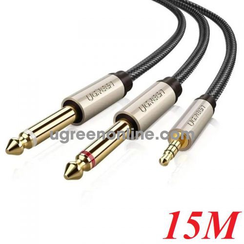 Ugreen 10623 15m 3.5mm TRS to Dual 6.35mm TS Audio Cable Gray AV126 10010623