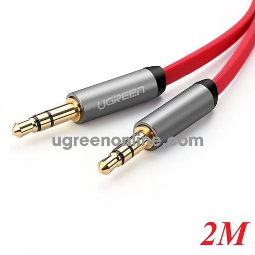 Ugreen 10794 2M Dây Audio 3.5mm dẹt mạ vàng 24K TPE cao cấp màu đỏ AV119 10010794