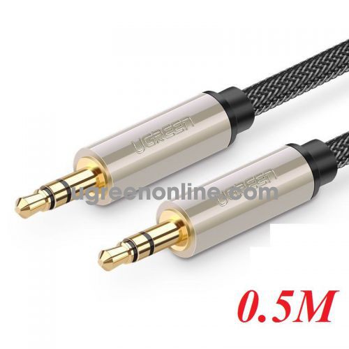 Ugreen 10601 0.5M Silver 3.5mm Male to MaleAux Stereo Professional HiFi Cable with Silver Plating Copper Core Gold Plated Nylon Braid AV125 10010601