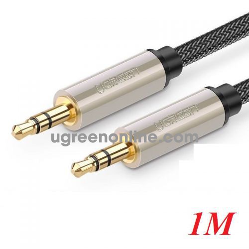 Ugreen 10602 1M Silver 3.5mm Male to MaleAux Stereo Professional HiFi Cable with Silver Plating Copper Core Gold Plated Nylon Braid AV125 10010602