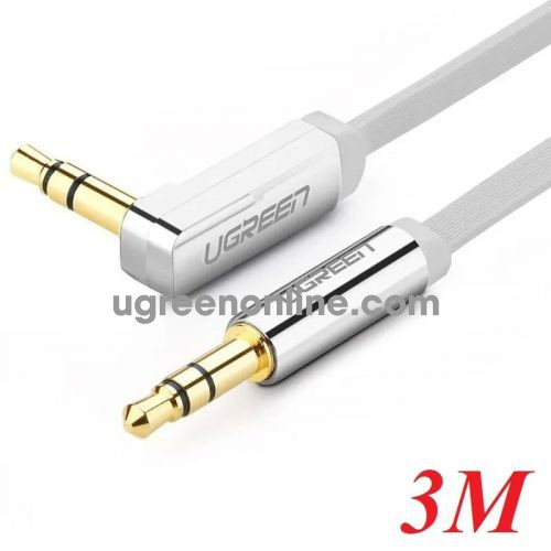 Ugreen 10760 3M Dây audio 3.5mm dẹt.mạ vàng 1 đầu vuông 90 độ tpe Trắng AV119 10010760