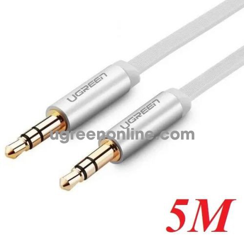 Ugreen 10767 5M Dây audio 3.5mm dẹt mạ vàng 24k tpe cao cấp Trắng AV119 10010767