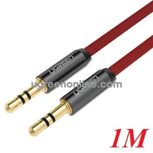 Ugreen 10792 1M Dây audio 3.5mm dẹt mạ vàng 24k tpe cao cấp Đỏ AV119 10010792