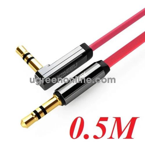 Ugreen 10797 0.5M Dây audio 3.5mm dẹt mạ vàng 1 đầu vuông 90 độ tpe Đỏ AV119 10010797