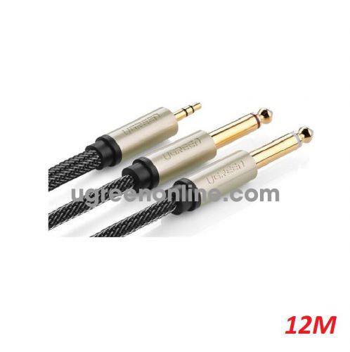 Ugreen 10622 12M màu đen Cáp Audio chống nhiễu 3.5mm ra 2 đầu 6.5mm mạ vàng 24K AV126 10010622