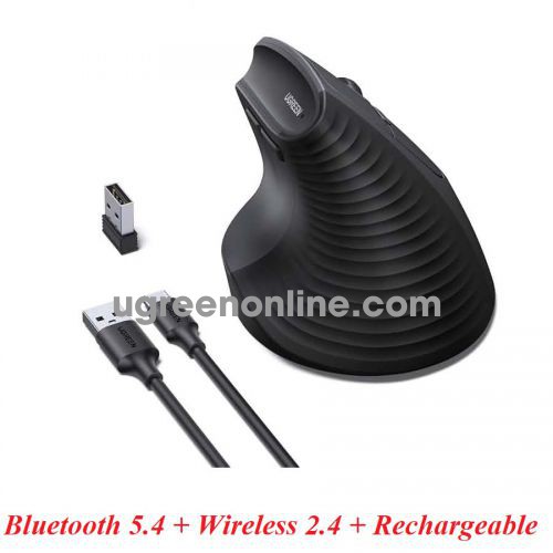 Ugreen 85237 6 buttons ergonomic 57° vertical ultra-long life rechargeable battery anti-slip silent mouse bluetooth & usb wireless 5 level dpi for laptop computer windows macos android m751s 10085237