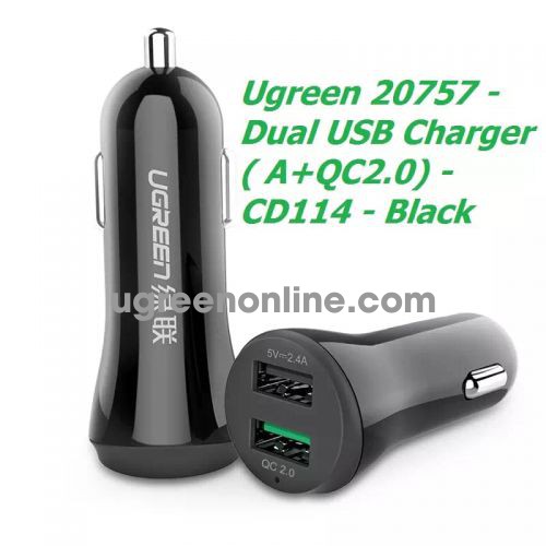 Ugreen 20757 Quick Charge 2.0 Dual Usb Car Charger A + Qc2.0 30W Black Cd114 10020757