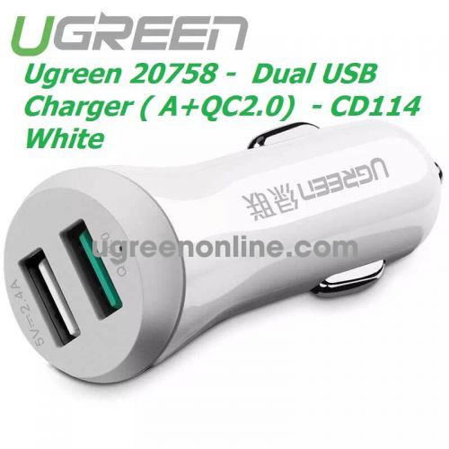 Ugreen 20758 Quick Charge 2.0 Dual Usb Car Charger A + Qc2.0 30W White Cd114 10020758