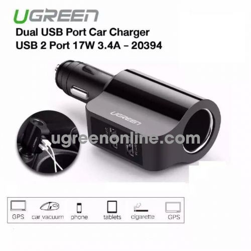 Ugreen 20394 2X Usb Ports Car Charger 3.4A + Extended Header Sạc Xe Ô Tô Cd115 10020394