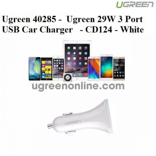 Ugreen 40285 White 29W 3 Port Usb Car Charger Sạc Nhanh Trên Xe Hơi Ô Tô Cd124 10040285