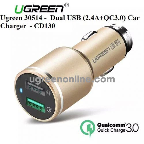 Ugreen 30514 3.0 Quick Charge Dual Usb 2.4A + Qc3.0 Car Charger Sạc Ô Tô Cd130 10030514