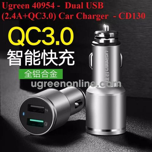 Ugreen 40954 3.0 Quick Charge Dual Usb 2.4A + Qc3.0 Car Charger Sạc Ô Tô Cd130 10040954