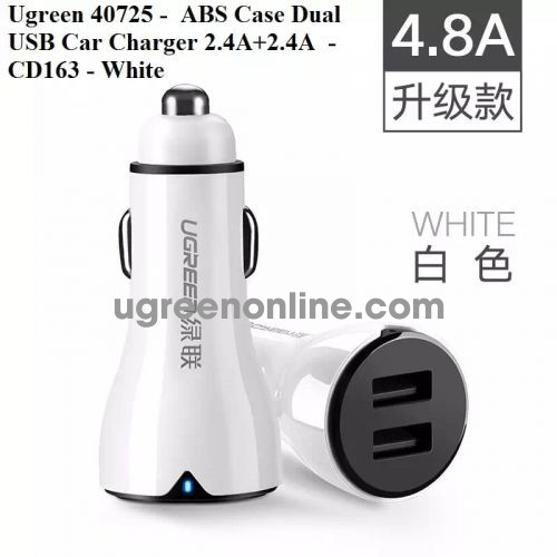 Ugreen 40725 2.4A X2 Port Dual Usb Car Charger Sạc Xe Hơi Ô Tô 4.8A Cd163 10040725