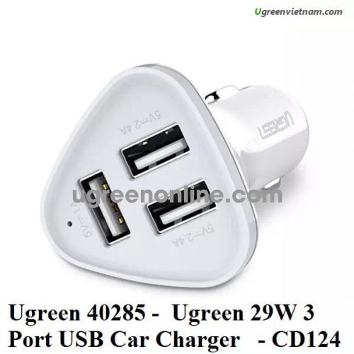 Ugreen 40731 White 3 Port Usb Car Charger Sạc Nhanh Trên Xe Hơi Ô Tô Cd164 10040731