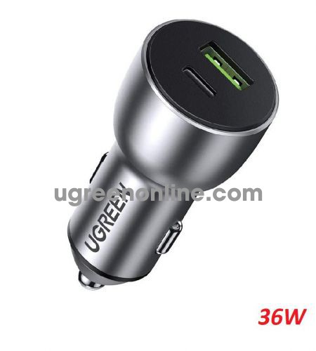 Ugreen 60980 36W silver PD QC3.0 USB A and Type C dual port Car Charger CD213 10060980