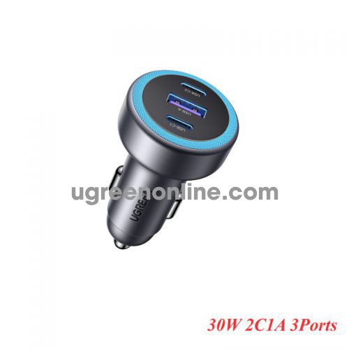 Ugreen 45843 30W 2C1A 3Ports Three Port Fast Car Charger With Led Usb-C Usb Typec Black EC307 10045843