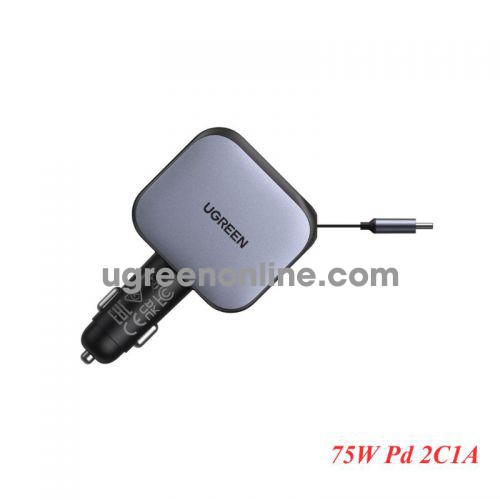 Ugreen 55910 75W Pd 2C1A Qc And 1 Retractable Cable Fast Car Charger Black EC604 10055910