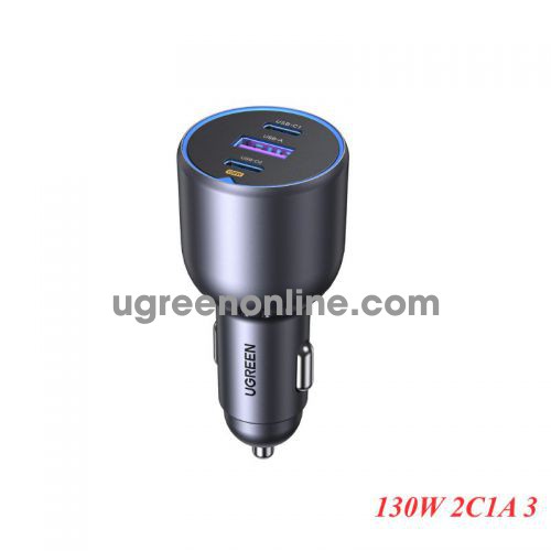 Ugreen 35025 130W 2C1A 3 Port Pd Qc Fast Car Charger Set With Typec Cable Black EC705 10035025