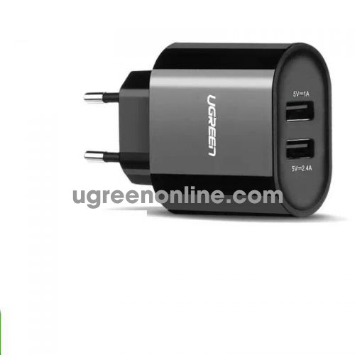 Ugreen 20383 3.4A Black Eu Plug Dual Usb Charger Two Port Sạc Nhanh 2 Cổng Cd104 10020383