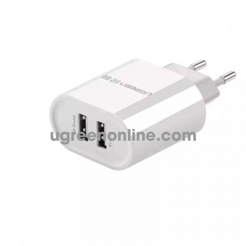 Ugreen 20384 3.4A White Eu Plug Dual Usb Charger Two Port Sạc Nhanh 2 Cổng Cd104 10020384