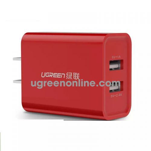 Ugreen 40917 3.4A Red Us Plug Dual Usb Charger Two Port Sạc Nhanh 2 Cổng Cd104 10040917