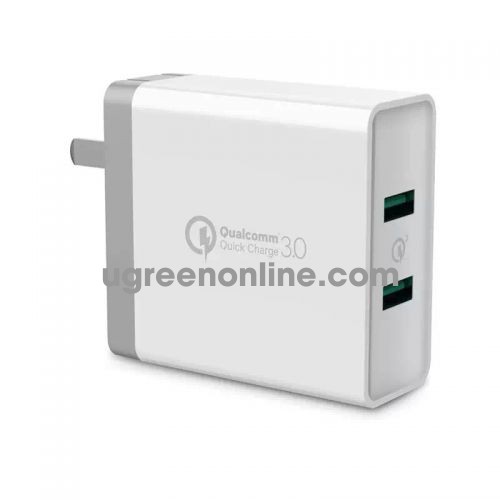 Ugreen 40715 Qc3.0 + Qc3.0 36W Dual Fcp Usb Charger Quick Charge White Cd161 10040715