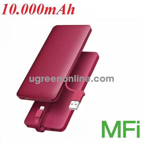 Ugreen 50266 10000Mah With Lightning Cable Power Bank Có Chip Mfi Apple Pb104 10050266