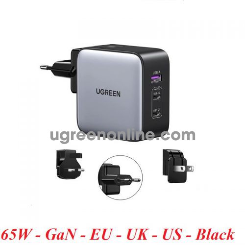 Ugreen 90409 65W 2c1a 3Port Nexode Fast Charger us eu uk universal plug black cd296 10090409