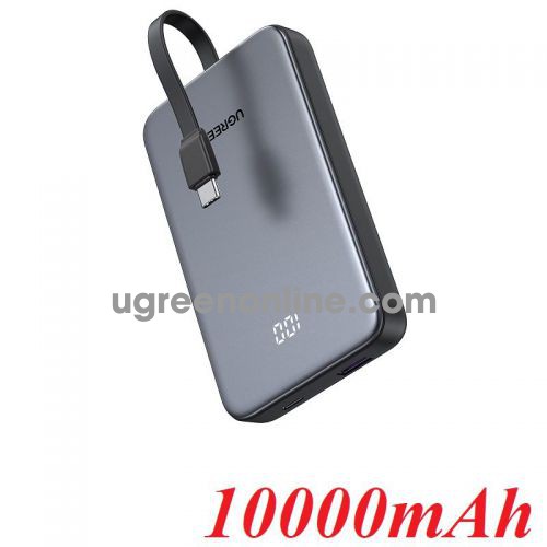 Ugreen 75161 10000mAh 20W 1C1A Powerbank with Built in usb-c Cable and lcd 1 x usb type c and 1 x usb-a space gray 75161b PB526 10075161