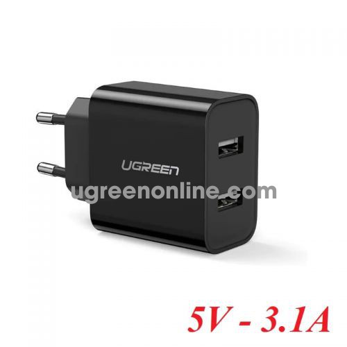 Ugreen 50876 Black Dual USB Wall Charger 5V - 3.1A CD104 10050876