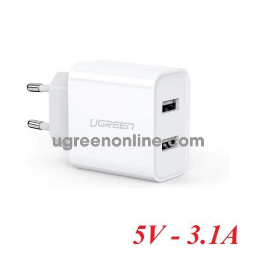 Ugreen 50877 White Dual USB Wall Charger 5V - 3.1A CD104 10050877