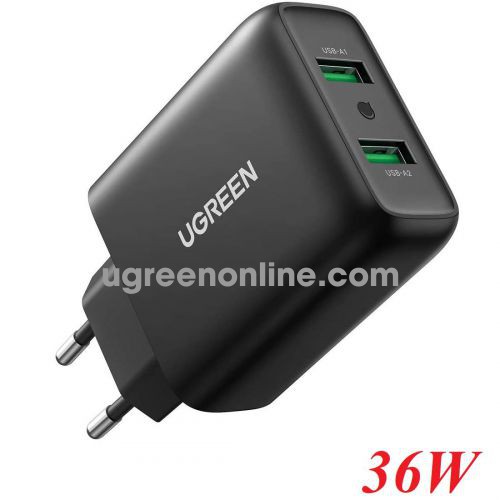 Ugreen 10216 36W QC3.0 2 x USB dual Fast Charger EU Black CD161 10010216