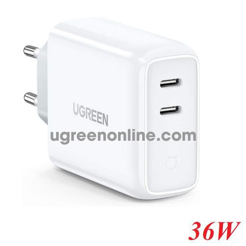 Ugreen 70264 36W PD 2 x usb type c port dual Fast White Charger EU CD199 10070264