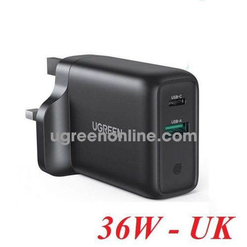 Ugreen 60469 36W QC3.0 qc4.0 usb type c + A Wall Charger UK Plug Black CD170 10060469