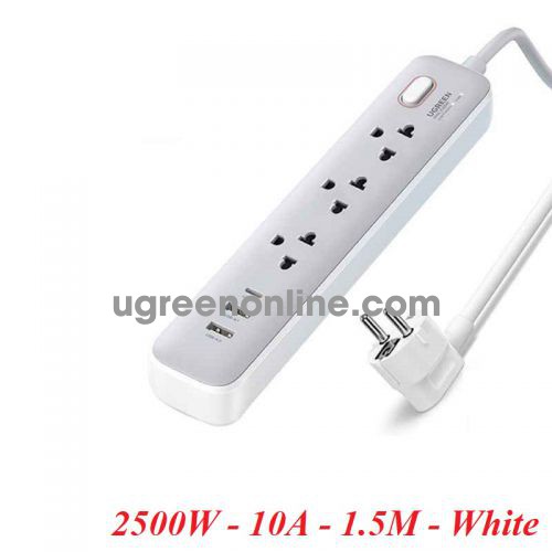 Ugreen 15143 30w 1c2a Ổ cắm điện đa năng kèm Sạc điện thoại USB type C + 2 Usb A màu trắng dây dài 1.5M 15143 10015143