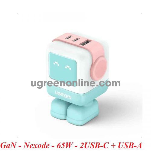 Ugreen 35856 Nexode RG 65W max 3-Port 2c1a robo GaN Fast Charger Pink Blue color robot US plug CD361 10035856