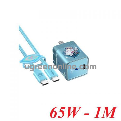 Ugreen 95169 65w nexode honkai star rail gan đầu cắm gấp gọn bộ sạc type c họa tiết yao guangkèm cáp dệt usb-c 1m 100w màu xanh 95169hsr 10095169