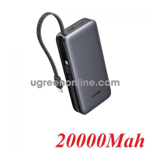 Ugreen 55985 20000mah 3c1a 30w + 2 cáp usb-c tích hợp sẵn pin dự phòng sạc nhanh power bank có lcd và nút nguồn tự nhận diện và điều chỉnh điện áp pb528 10055985